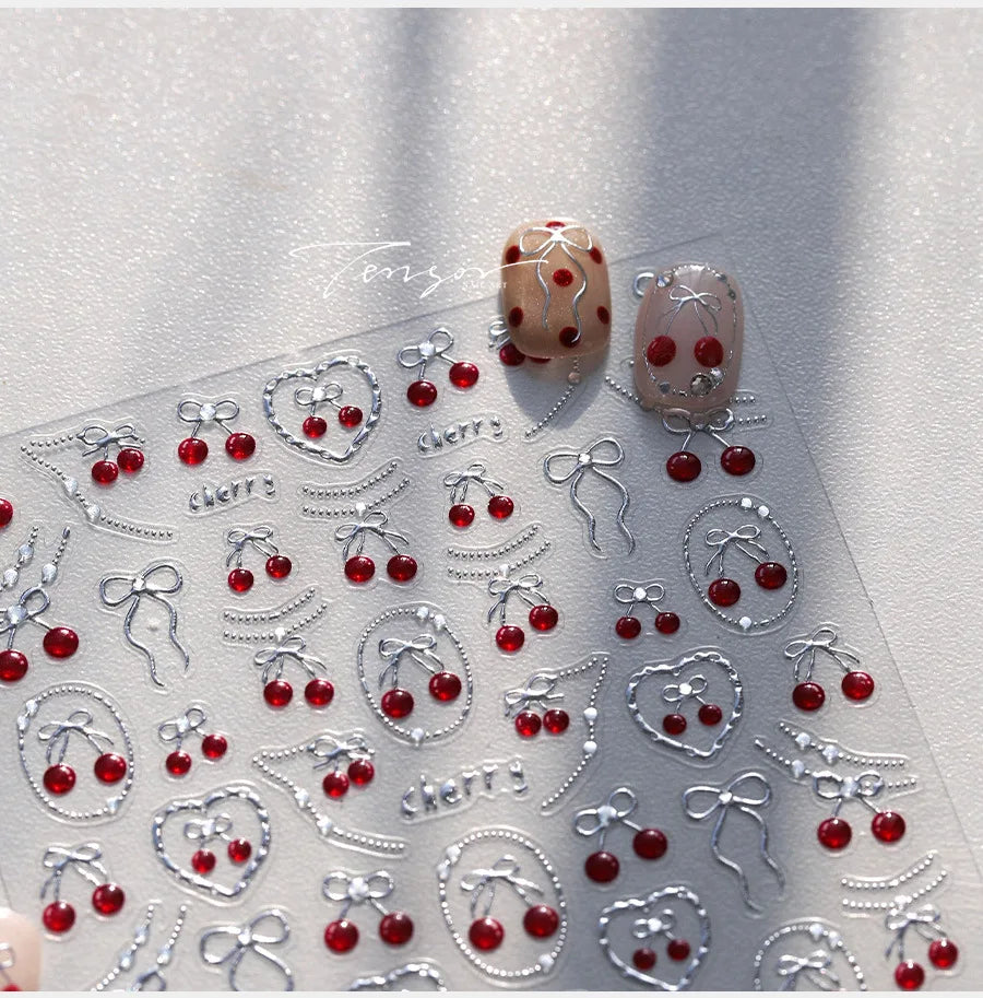 Mini Fruit Cherry Charming Strawberry Ribbon Line Bowknot Jelly Charming Chic Self Adhesive Nail Art Stickers Manicure Decals (ONLINE ORDER ONLY)