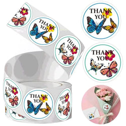 500pcs /rolls Thank You Stickers Labels Stamps Round Butterfly Multicolor Envelopes Cute Closure Wedding Decoration Sticker (ONLINE ORDER ONLY)