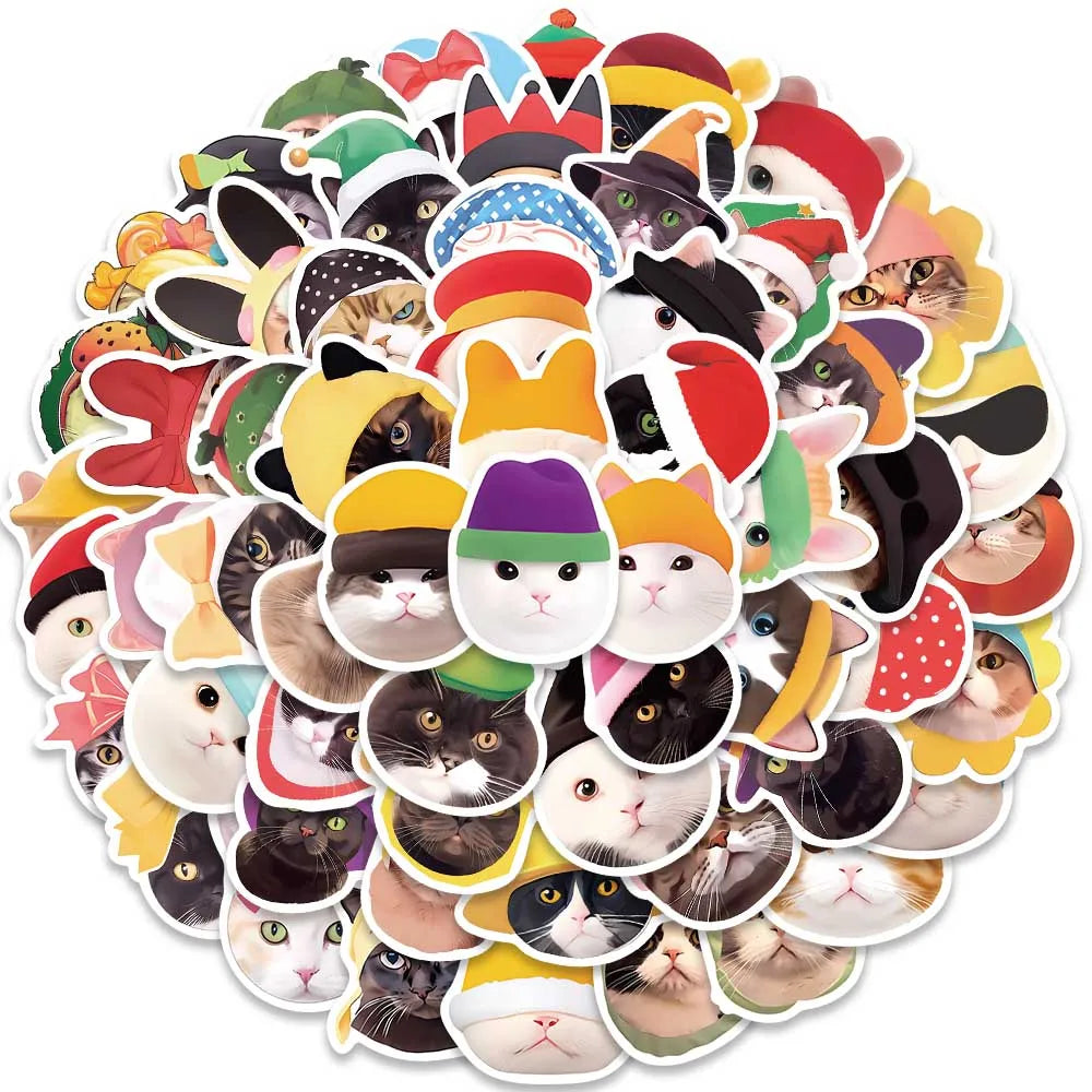 59pcs Cute Cartoon Cats in the Hat Stickers For Laptop Phone Guitar Luggage DIY Waterproof Graffiti Stationery Vinyl Decals (ONLINE ORDER ONLY)