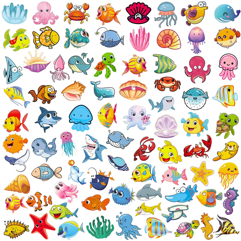 10/30/50/100pcs Cute Marine Animals Stickers Ocean World Cartoon Decals Kids Toy Scrapbook Laptop Luggage Phone Graffiti Sticker (Online Order Only)