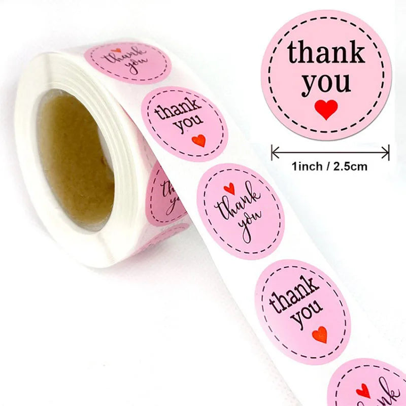 100-500PCS Heart Stickers Thank You Stickers for Business Merci Packaging Stickers Rolling Love for Packaging Decoration (ONLINE ORDER ONLY)