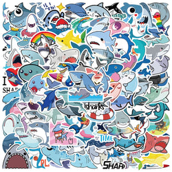 50/100pcs Cute Cartoon Animals Sharks Stickers For Laptop Water Bottle Fridge Waterproof Graffiti Skateboard Car Decals (ONLINE ORDER ONLY)