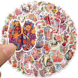50pcs Colorful Cartoon Flowers Skull Human Organs Graffiti Stickers For Laptop Phone Guitar Luggage Waterproof Vinyl Decals (ONLINE ORDER ONLY)