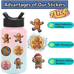 10/30/50PCS Christmas Gingerbread Man Cartoon Stickers Decals Gift Waterproof Laptop Luggage Fridge Phone Suitcase Bike DIY Toys (Online Order Only)