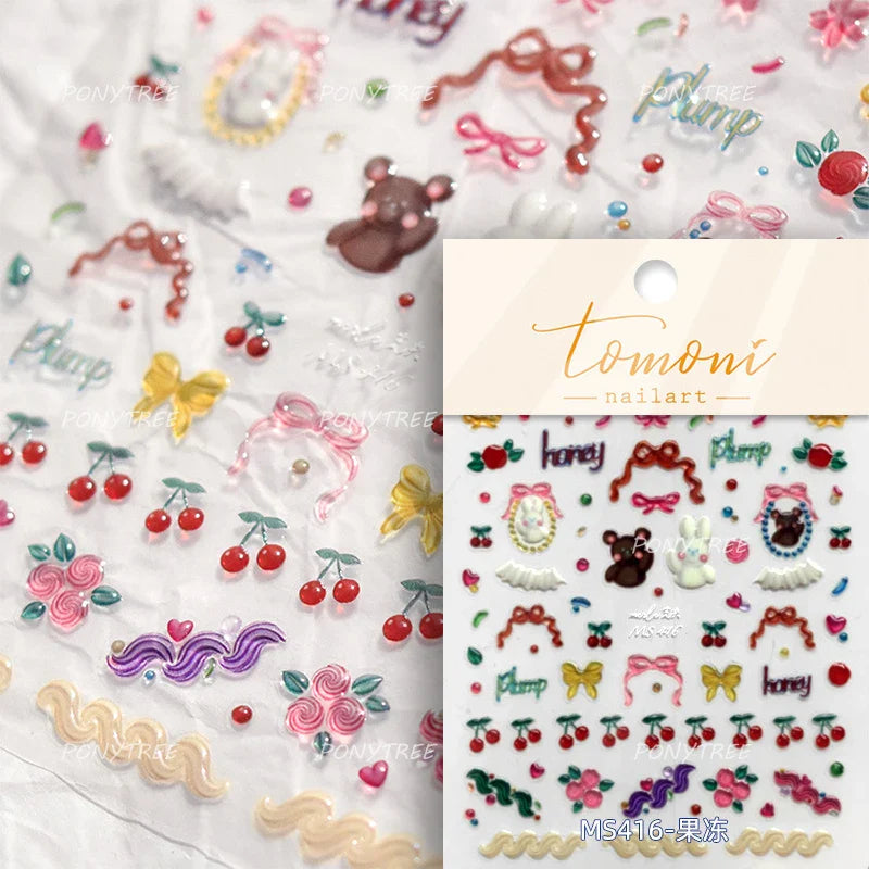 Bear Star Bowknot  Duck Cherry House Mini Flower Butterfly Line Bow Tie Apple Gird Cute Chic Nail Art Stickers Manicure Decals (ONLINE ORDER ONLY)