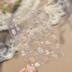 Spring Dog Bear Toy Rose Flower Floral Print Letter Bone Butterfly Cat Puppy Relief Adhesive Nail Art Stickers Manicure Decals (Online Order Only)