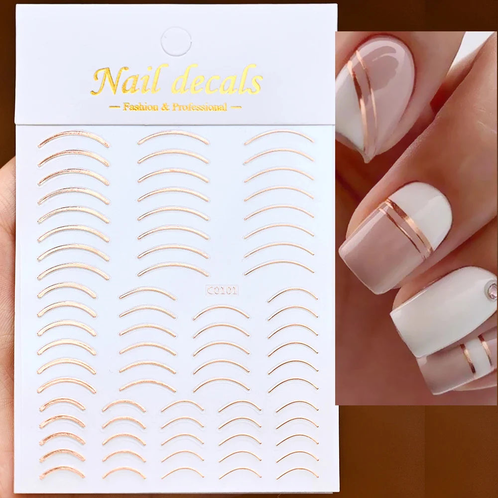 1Pc Laser Silver Gold Lines Stripe Nail Sticker Metal Strip Luxury Nails Slider Self Adhesive Slider Papers Transfer Stickers *& (Online Order Only)