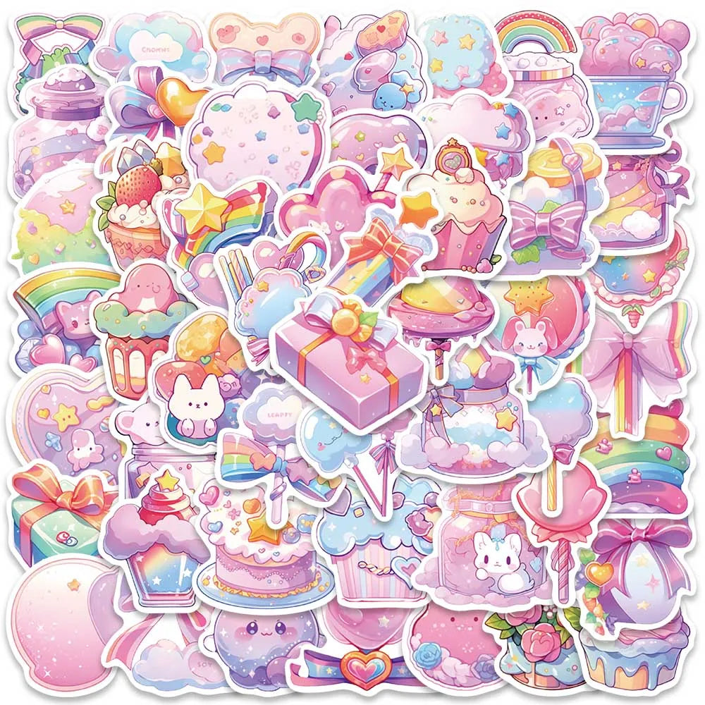 50pcs Cute Cartoon Colorful Dessert Candy Stickers Graffiti For Laptop Water Bottle Luggage Notebook Vinyl Waterproof Decals (ONLINE ORDER ONLY)