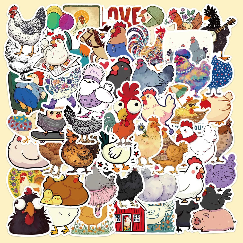 50Pcs Cute Chick Cartoon Stickers for Helmet, Wall, DIY Decoration (Online Order Only)