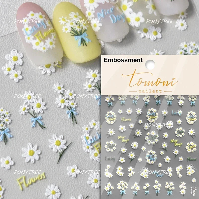Chic Wild Flower Oil Painting Small Variegated Daisy Peach Blossom Lavender Petal Adhesive Nail Art Stickers Manicure Decals (Online Order Only)