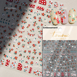 Delicate Chic White Flower Jelly Green Leaves Red Fruits Lily Gardenia Self Adhesive Nail Art Stickers Rhinestone Manicure Decal (Online Order Only)