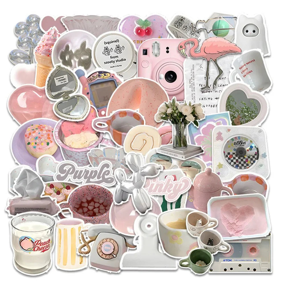 Kawaii Pink Cartoon Stickers for Phone Laptop Luggage Skateboard - 10/30/50PCS (Online Order Only)