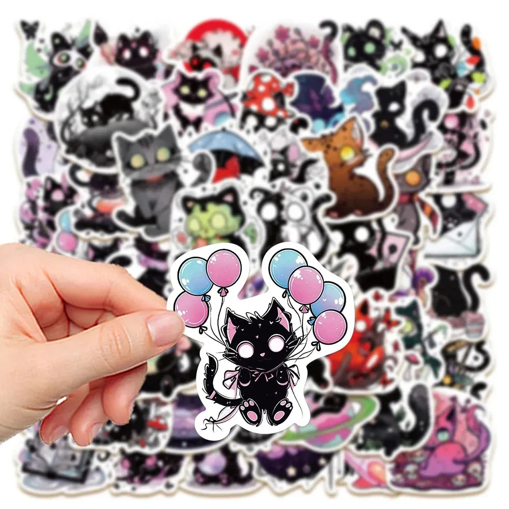 10/30/50pcs Cool Gothic Horror Cat Cartoon Graffiti Stickers Aesthetic Decals Laptop Suitcase Bike Decoration Waterproof Sticker (ONLINE ORDER ONLY)