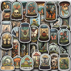 50pcs Glass Animals Taxidermy Pattern Stickers Creative Skeleton Stickers Cute Pretty Cool Aesthetics Cartoon Vinyl Stickers (Online Order Only)