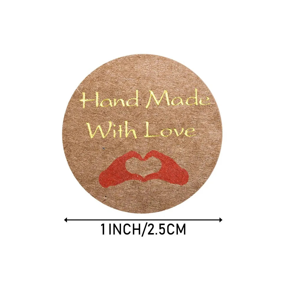 Handmade With Love Kraft Paper Stickers 100-500pcs 1inch Adhesive Labels Baking Wedding Decoration Party Decoration Sticker (Online Order Only)