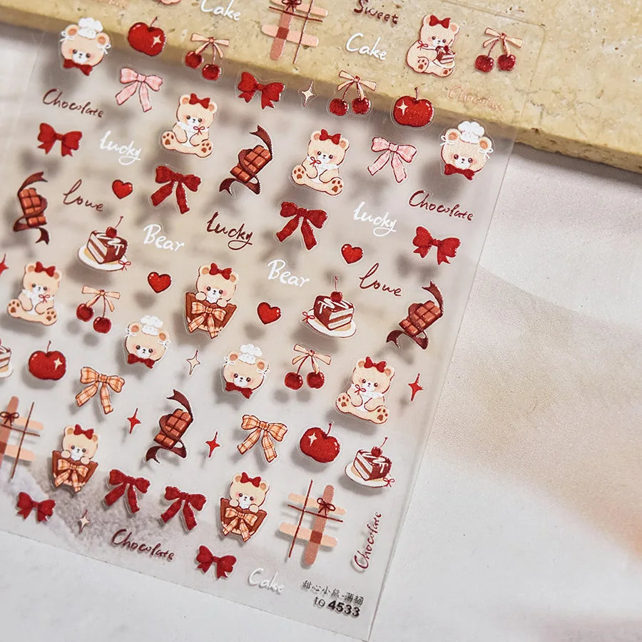 Bowknot Bear Cake Chocolates Food Star Cherry Apple Cook Love Heart Adhesive Nail Art Sticker Rhinestone Reliefs Manicure Decal (ONLINE ORDER ONLY)