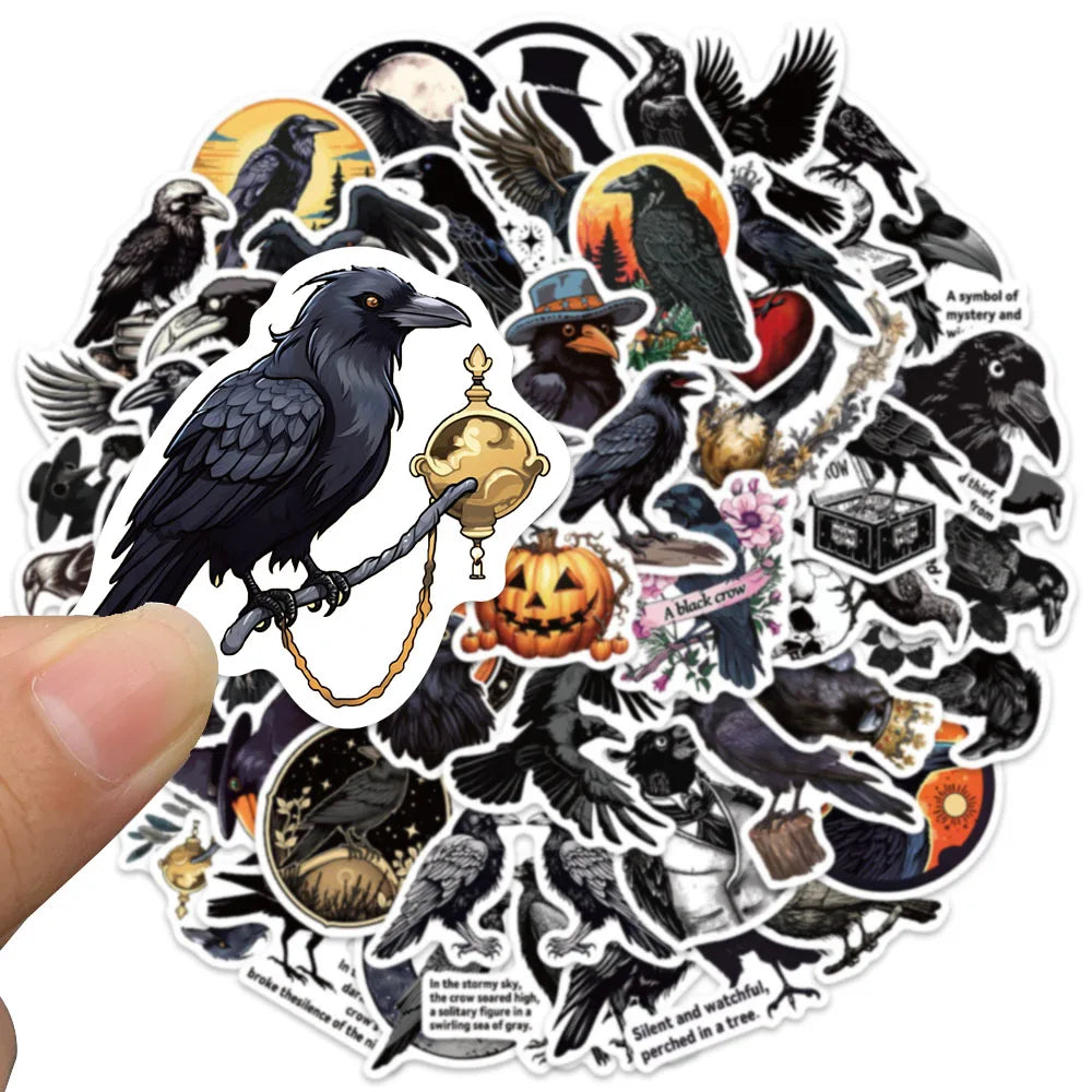 50pcs Cool Cartoon Aesthetic Bird Crow Stickers Water Bottle Stickers Laptop Luggage Skateboard Waterproof Vinyl Car Decals (ONLINE ORDER ONLY)