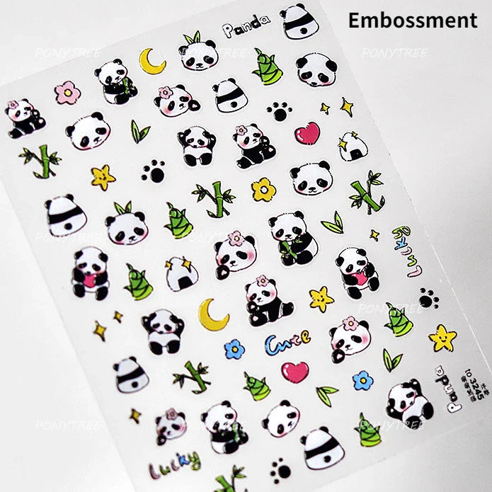 Panda Bamboo Butterfly Pattern Totem Figure Peony Flower Love Heart Adhesive Nail Art Stickers Embroidery Pearl Manicure Decals (ONLINE ORDER ONLY)