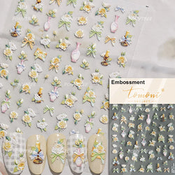 Orchid Daisy Chrysanthemum Peach Blossom Lotus Flower Vase Floral Art Fan Wintersweet Adhesive Nail Art Stickers Manicure Decals (Online Order Only)