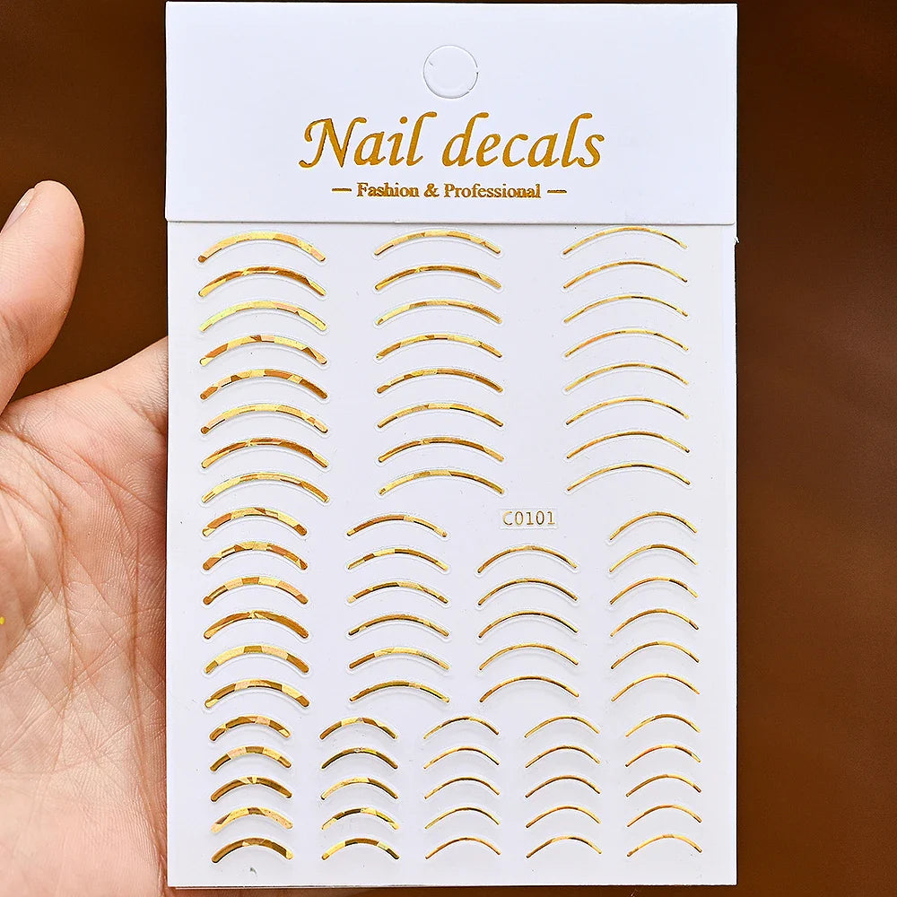 1Pc Laser Silver Gold Lines Stripe Nail Sticker Metal Strip Luxury Nails Slider Self Adhesive Slider Papers Transfer Stickers *& (Online Order Only)