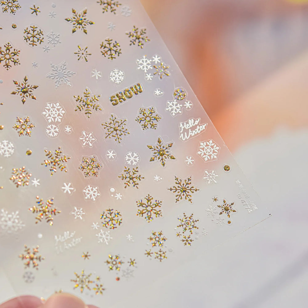 Shiny Pink Silver Hot Stamping Snow Adhesive Nail Art Sticker Snowflake Rhinestone Manicure Decal Nail Supplies for Professional (Online Order Only)