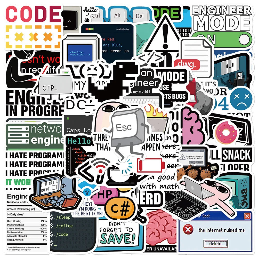 10/50PCS Funny Programming Meme Stickers Java JS Php Docker Html Cloud Language Decals Computer Laptop 404 Network Error Sticker (ONLINE ORDER ONLY)