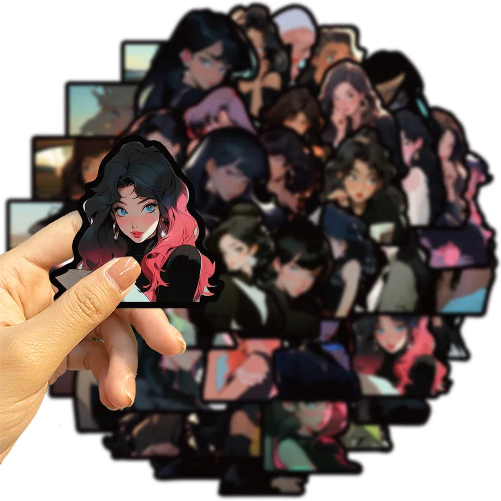 10/30/50pcs Cool Retro Dark Anime Girl Stickers Decals Laptop Skateboard Phone Suitcase Diary Fridge Decoration Sticker Toys (ONLINE ORDER ONLY)