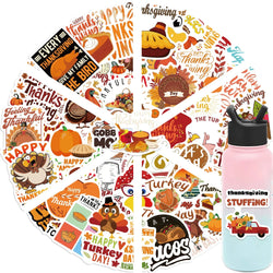 50pcs Cartoon Thanksgiving Day Sticker Funny Pumpkin Turkey Autumn Maple Leaf Graffiti Decals DIY Laptop Luggage Skateboard (Online Order Only)