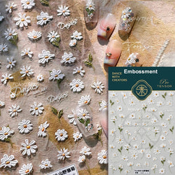 White Daisy Sunflower Green Leaves Wreath Garland Flower Cluster Bouquet Flat Adhesive Nail Art Sticker Manicure Decals Supplies (Online Order Only)