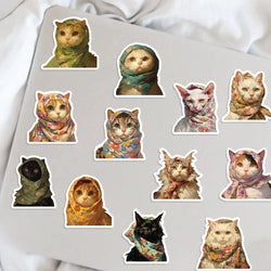 50pcs Kawaii Animals Cat Meme Sticker Sticky Aesthetic Decorative Scrapbook Cute Sticker DIY Phone Stationery School Supplies (Online Order Only)