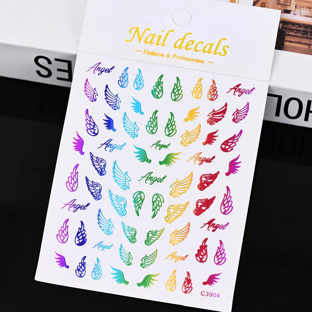 Gold Silver Wing Nail Art Stickers 3D Metal Chain Heart Love Sun Moon Star Gel Polish Adhesive Manicure Slider Decor Accessories (ONLINE ORDER ONLY)