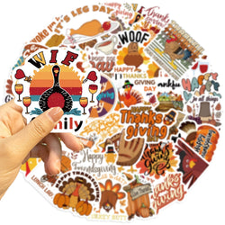 50pcs Cartoon Thanksgiving Day Sticker Funny Pumpkin Turkey Autumn Maple Leaf Graffiti Decals DIY Laptop Luggage Skateboard (Online Order Only)