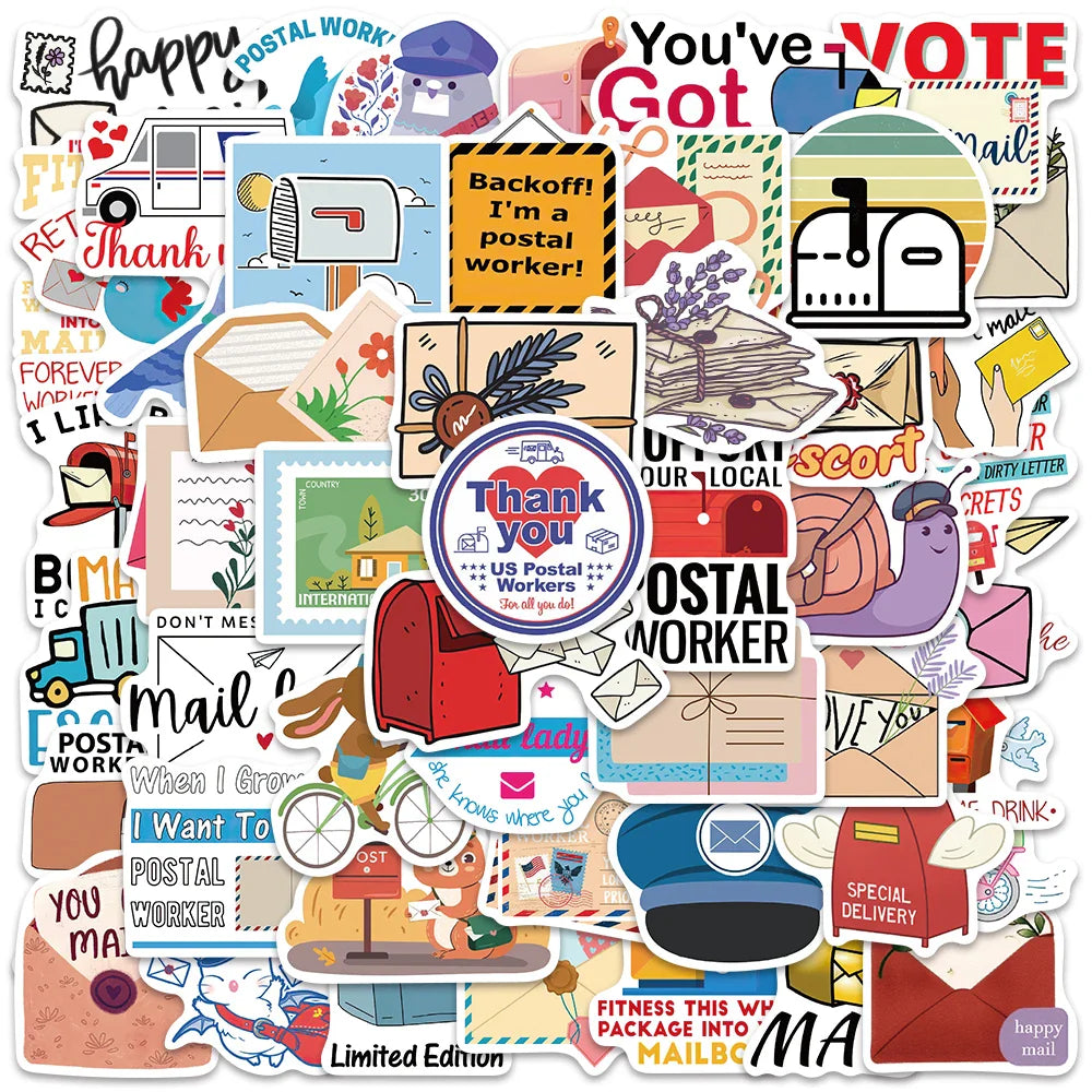 50PCS Waterproof Postman Stickers for Fridge, Notebook, Laptop, Scrapbooking, Gift (Online Order Only)
