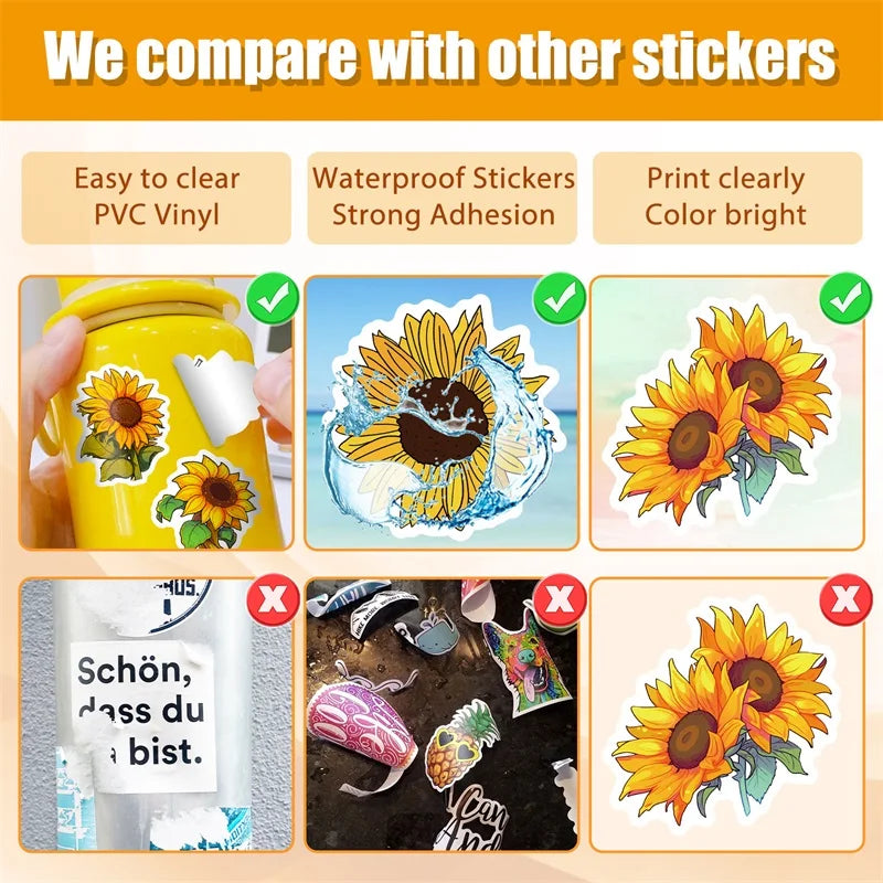 10/30/50PCS Pastoral Sunflower PVC Sticker Aesthetic Decoration Scrapbooking Stationery DIY Hand Accounting School Supplies (Online Order Only)