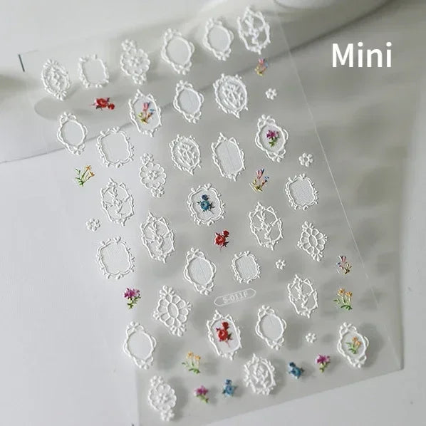 Romantic Candle Holder Lace Rambler Rose Pink Flower Bowknot Candlestick Ribbon Adhesive Nail Art Stickers Shiny Manicure Decals (ONLINE ORDER ONLY)