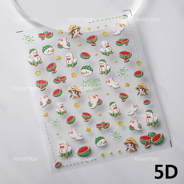 Summer Beach Bikini Watermelon Cat Popsicle Swim Ring Ice Cream Shell Coconut Tree Nail Art Decoration Stickers Manicure Decals (Online Order Only)