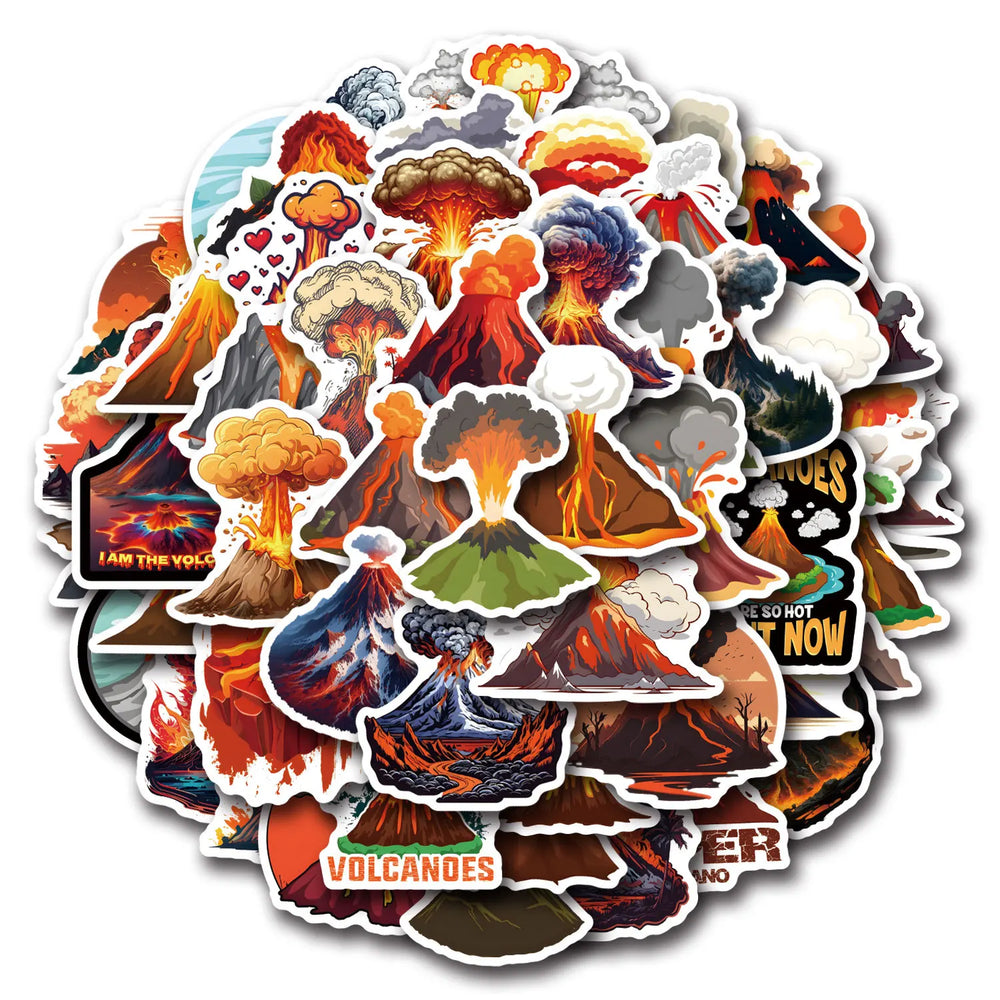 Volcano Cartoon Stickers 10/30/55PCS for Luggage Laptop Guitar Car Bike Skateboard Decals (ONLINE ORDER ONLY)
