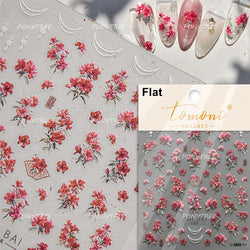 Spring Living Peach Blossom Flower Branch Petal Antique Soft Relief Adhesive Chinese Characters Nail Art Sticker Manicure Decals (ONLINE ORDER ONLY)