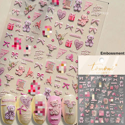 Cute Pet Creamy Rabbit Bear Dog Ribbon Bowknot Lamb Red Painted Heartbeat Flowers Adhesive Nail Art Stickers 3D Manicure Decals (Online Order Only)