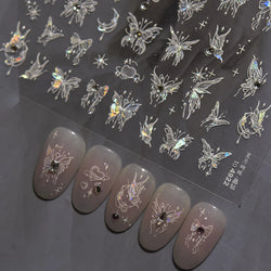 Dreamy Moon Stars Love Heart Butterfly Bowknot Lace Shiny Starburst Ribbon Delicate Adhesive Nail Art Stickers Manicure Decals (Online Order Only)
