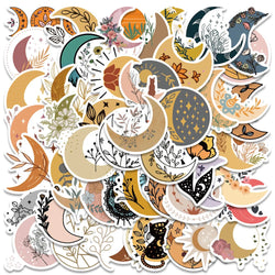 10/50/100PCS Vintage Sun Moon Flower Stickers Aesthetic Ins Decals DIY Scrapbooking Notebook Laptop Luggage Car Graffiti Sticker (Online Order Only)