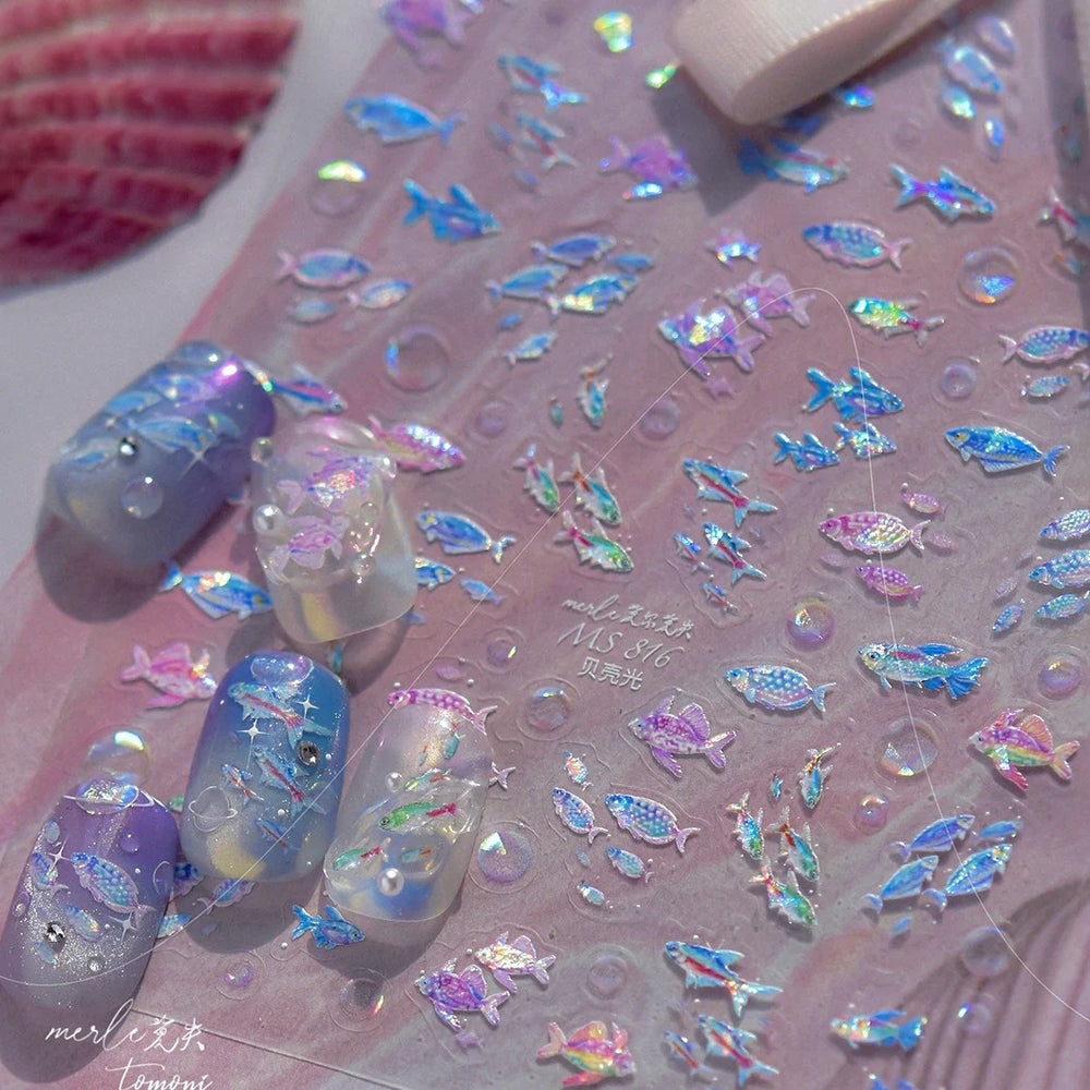 Deep Sea Animal Fish Shoal of Fish Whale Coral Dolphin Summer Beach Cute Jellyfish Bubble Bathyal Fauna Nail Art Stickers Decals (ONLINE ORDER ONLY)