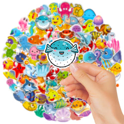 10/30/50/100pcs Cute Marine Animals Stickers Ocean World Cartoon Decals Kids Toy Scrapbook Laptop Luggage Phone Graffiti Sticker (Online Order Only)