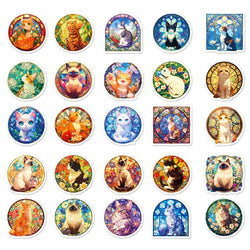 10/30/50PCS Kawaii Glass Cat Sticky PVC Sticker Aesthetic Stationery DIY Decoration Scrapbooking School Supplies for Kids (ONLINE ORDER ONLY)
