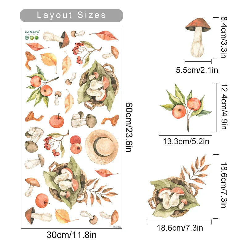 Cartoon Mushroom Watercolor Nursery Wall Decals Kids Room Decor (ONLINE ORDER ONLY)
