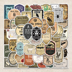 50pcs Gothic Witch Potion Label Stickers for Guitar, Laptop, Motorcycle, Skateboard (Online Order Only)