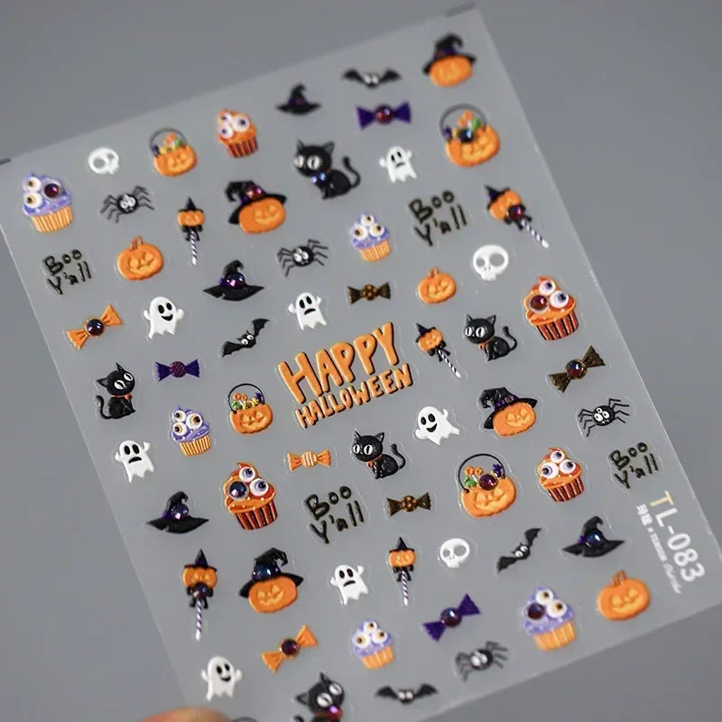 Gothic Dark Spider Butterfly Cross Flame Wings Halloween Horror Rose Flower Rabbit Pumpkin Bear Nail Art Stickers Manicure Decal (ONLINE ORDER ONLY)