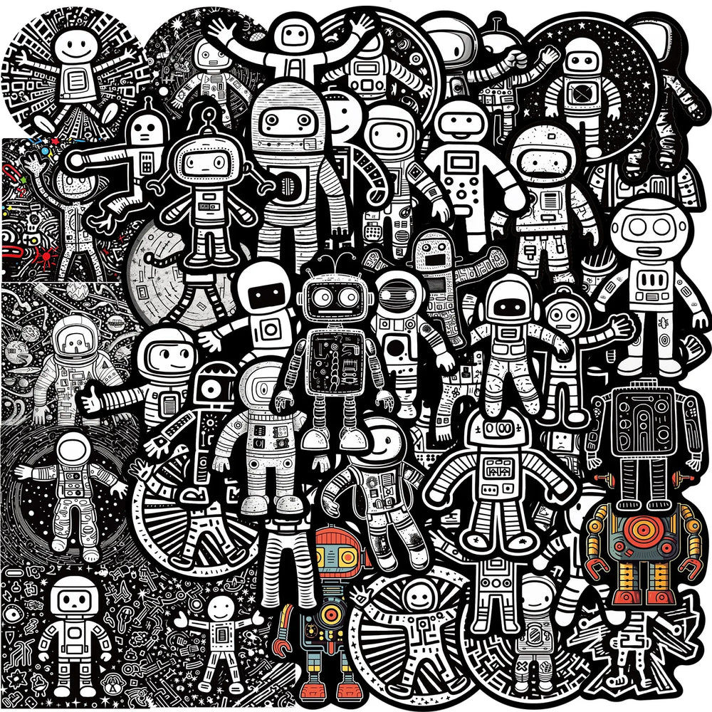 Cartoon Space Robot Stickers for Laptop Phone Suitcase Fridge Bike (Online Order Only)