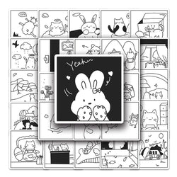 10/30/50PCS Simple Animals Cat Stickers Black White Cartoon Decals DIY Laptop Scrapbook Phone Suitcase Cute Kids Sticker Toys (ONLINE ORDER ONLY)