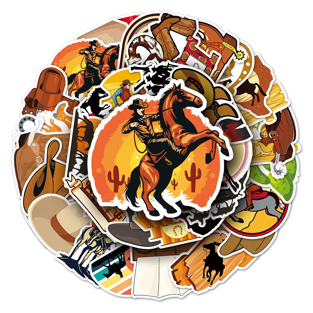 Vintage Western Cowboy Stickers - Laptop, Luggage, Skateboard Decals (10/30/50PCS) (ONLINE ORDER ONLY)